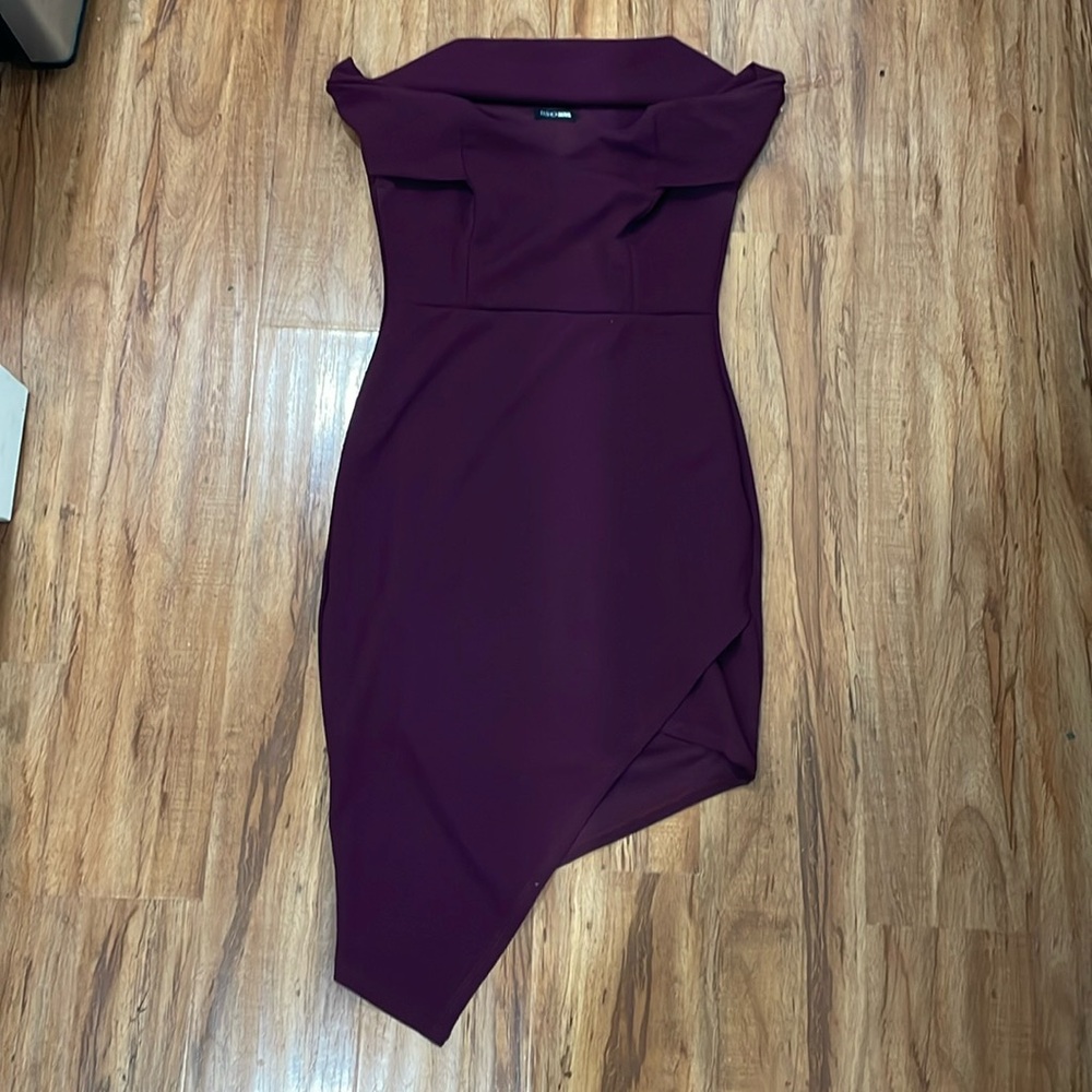 Burgundy off the shoulder mini dress